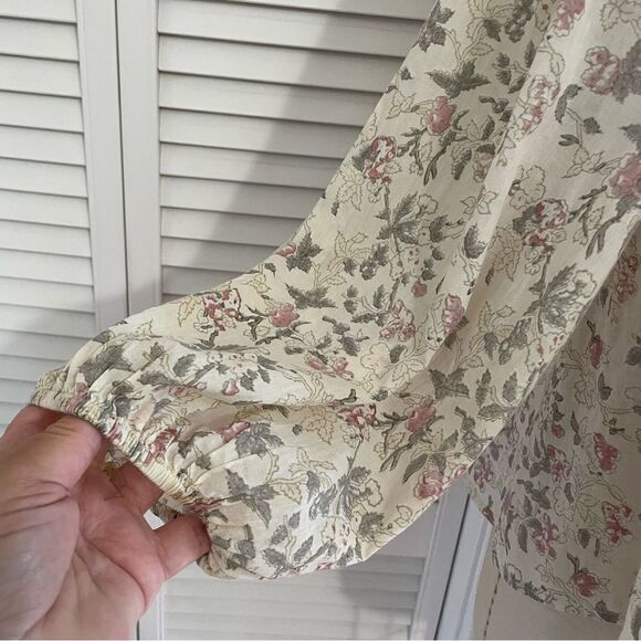 Cleobella 100% Cotton Cream/Gray/Pink Floral Print Peasant Top Sz-S - Picture 5 of 10